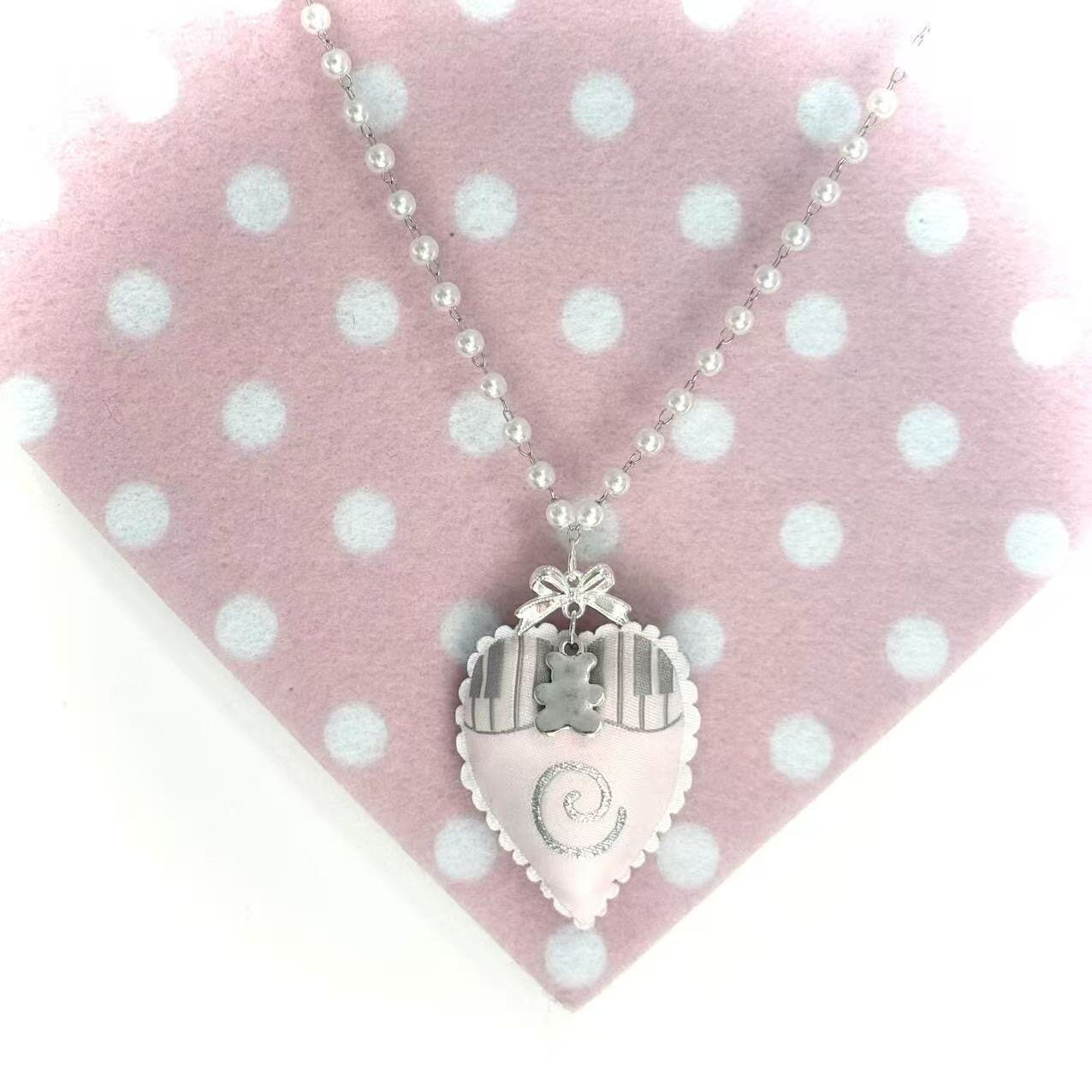 Pearl Teddy Heart Necklace