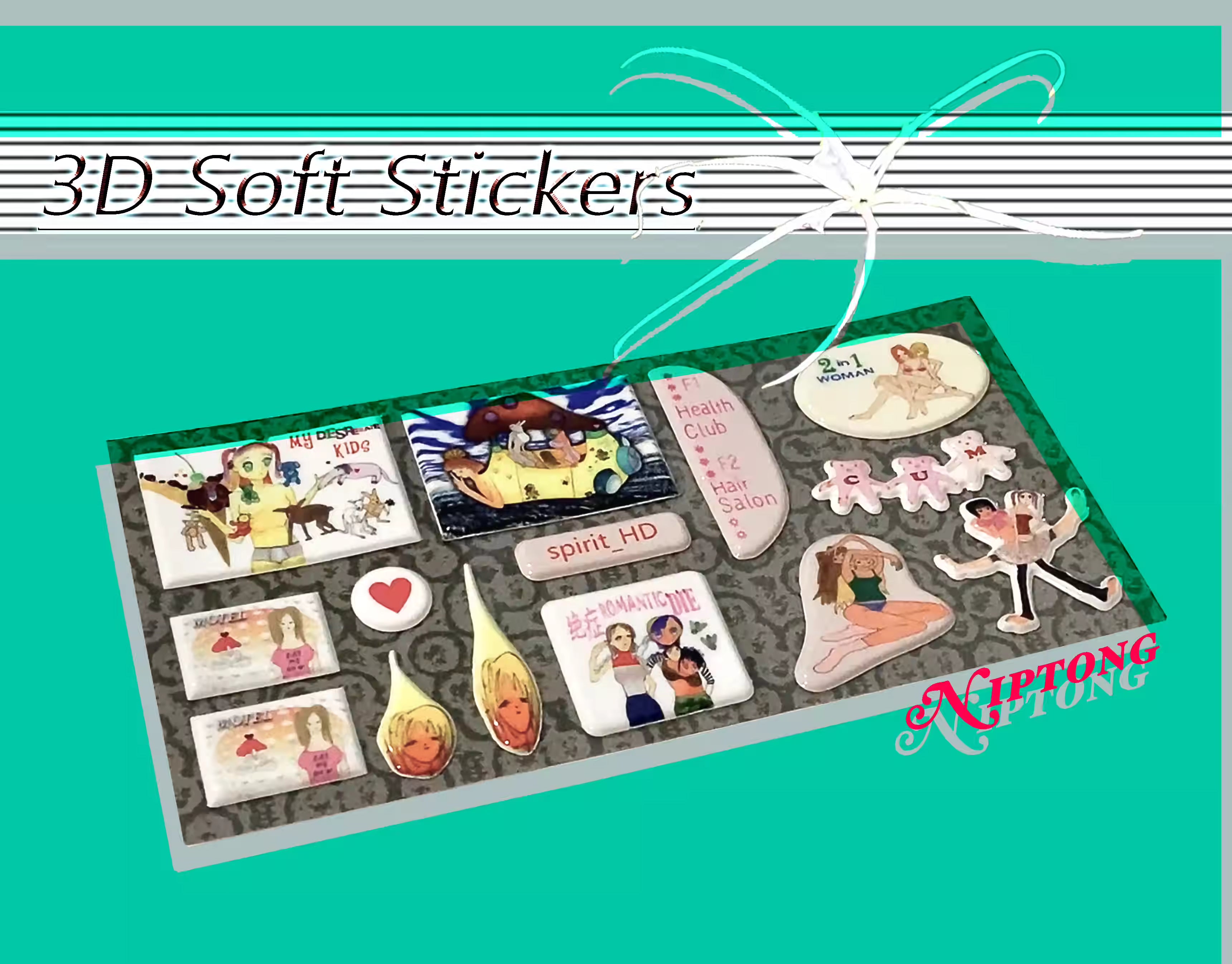 niptong Indie Pink Girl Art Sticker Set
