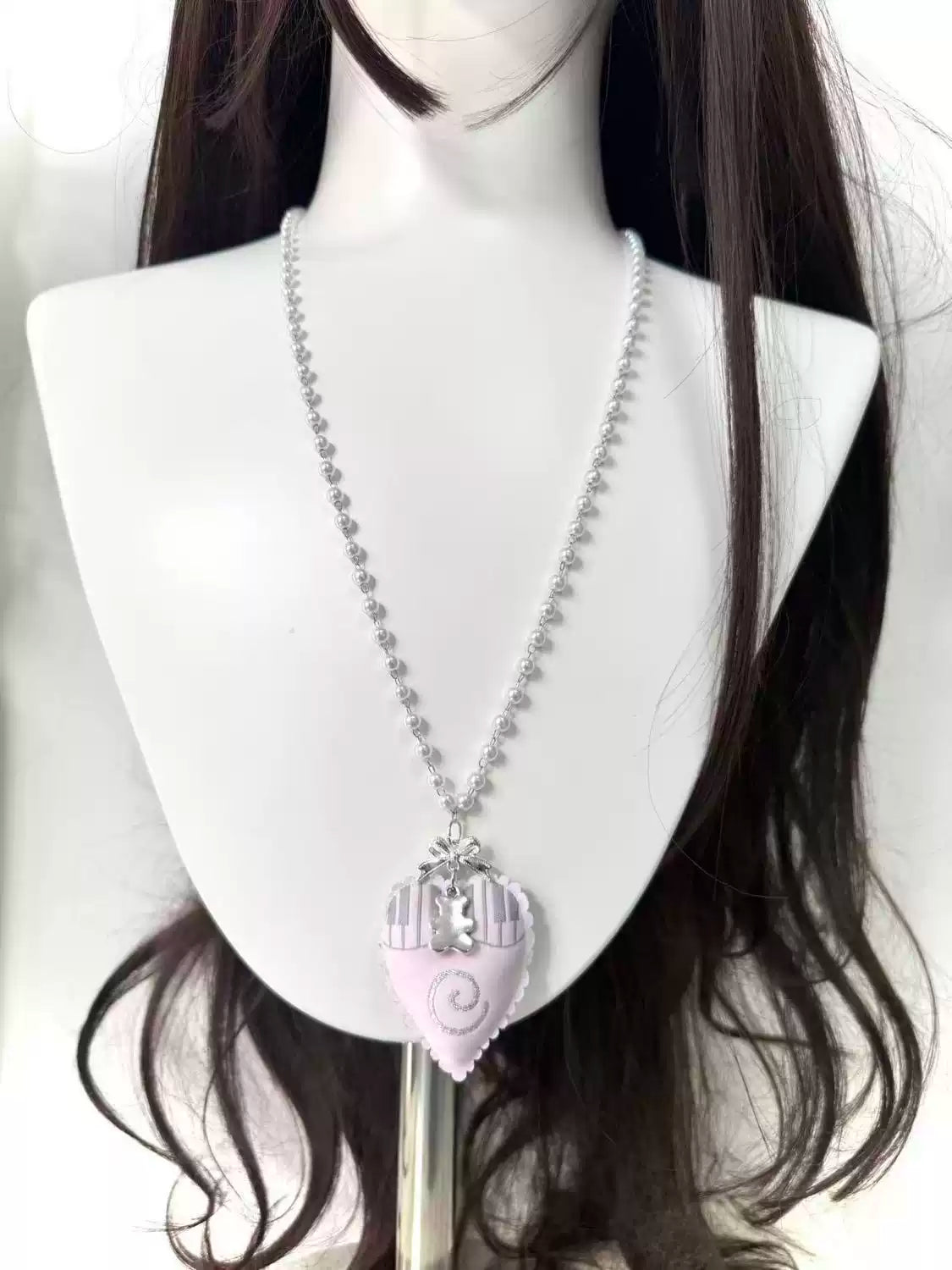 Pearl Teddy Heart Necklace