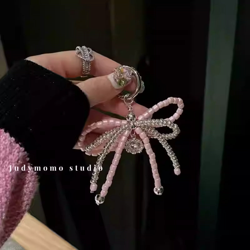 Beaded Pink Bow Charm