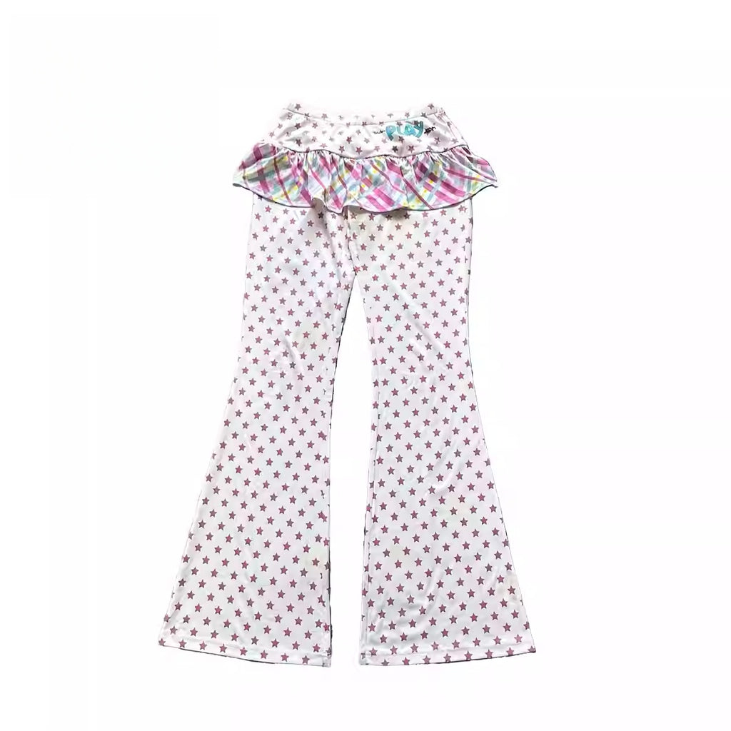 loveplayshop Star Print Flare Pants with Pleated Skirt Panel