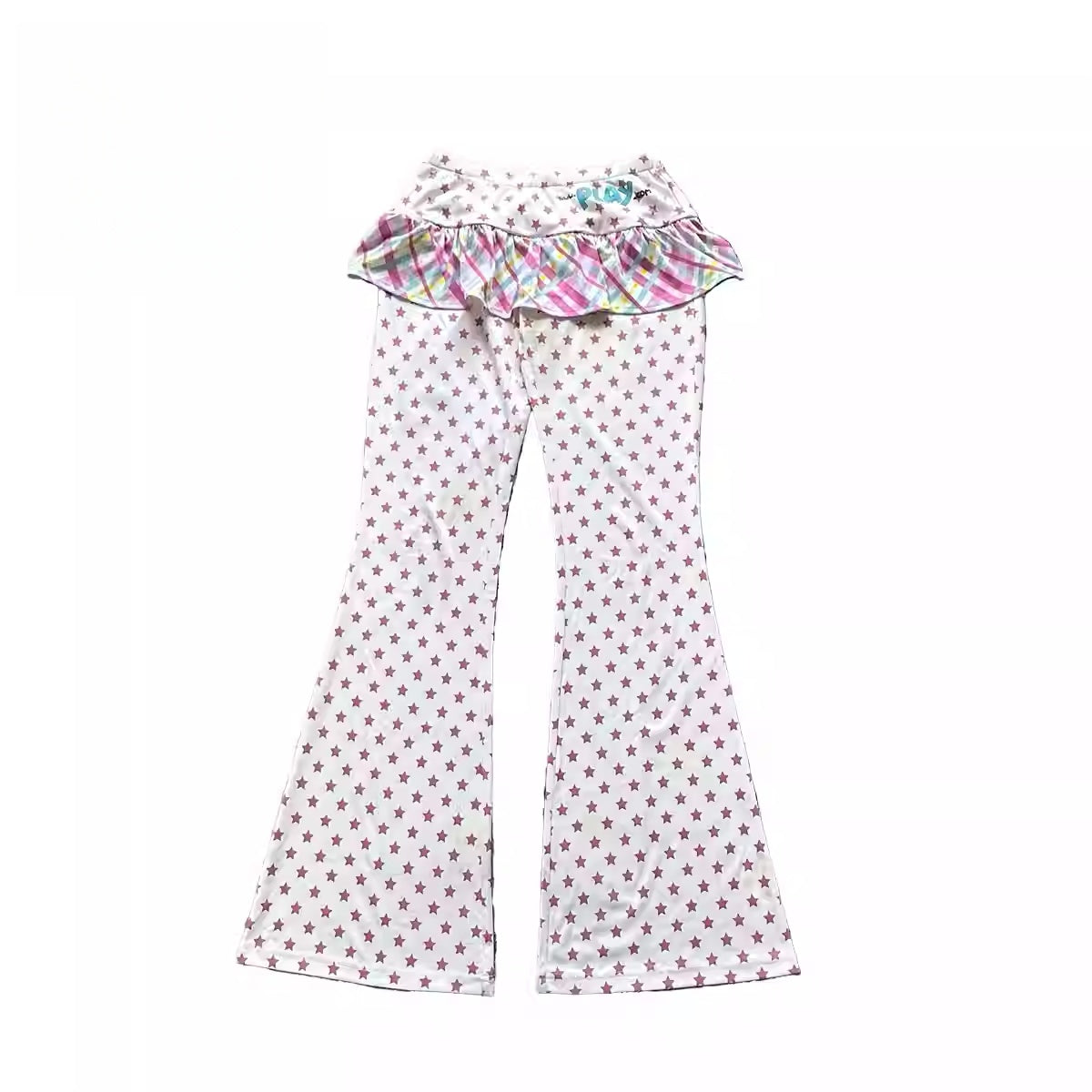 loveplayshop Star Print Flare Pants with Pleated Skirt Panel
