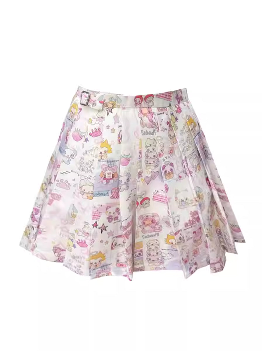 oliwa Pastel Character Collage Pleated Skirt