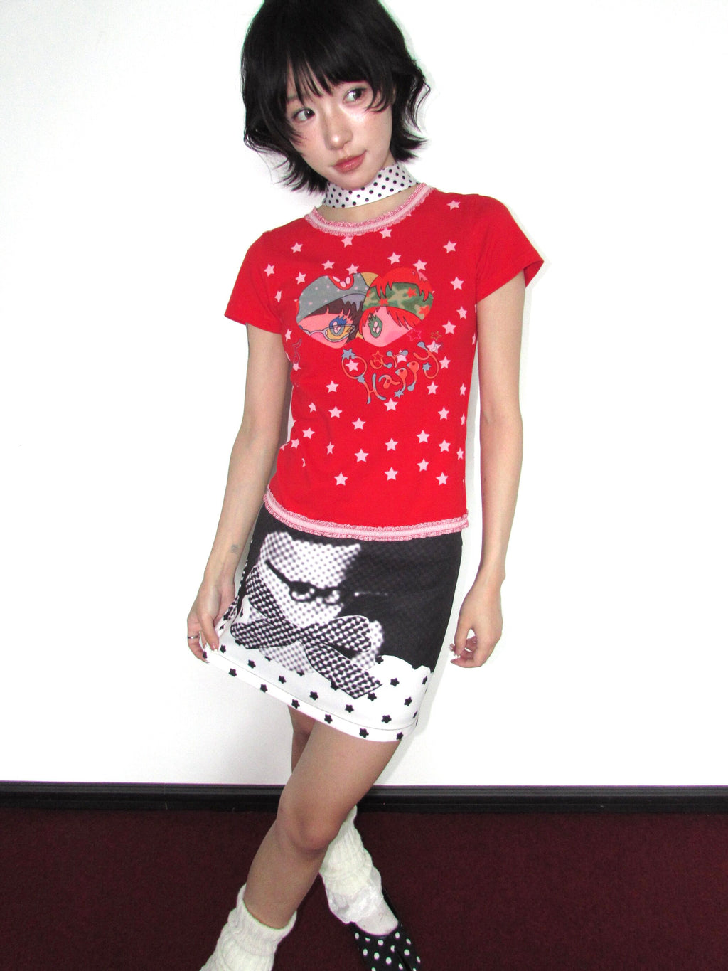 Checker Cat Star Mini Skirt
