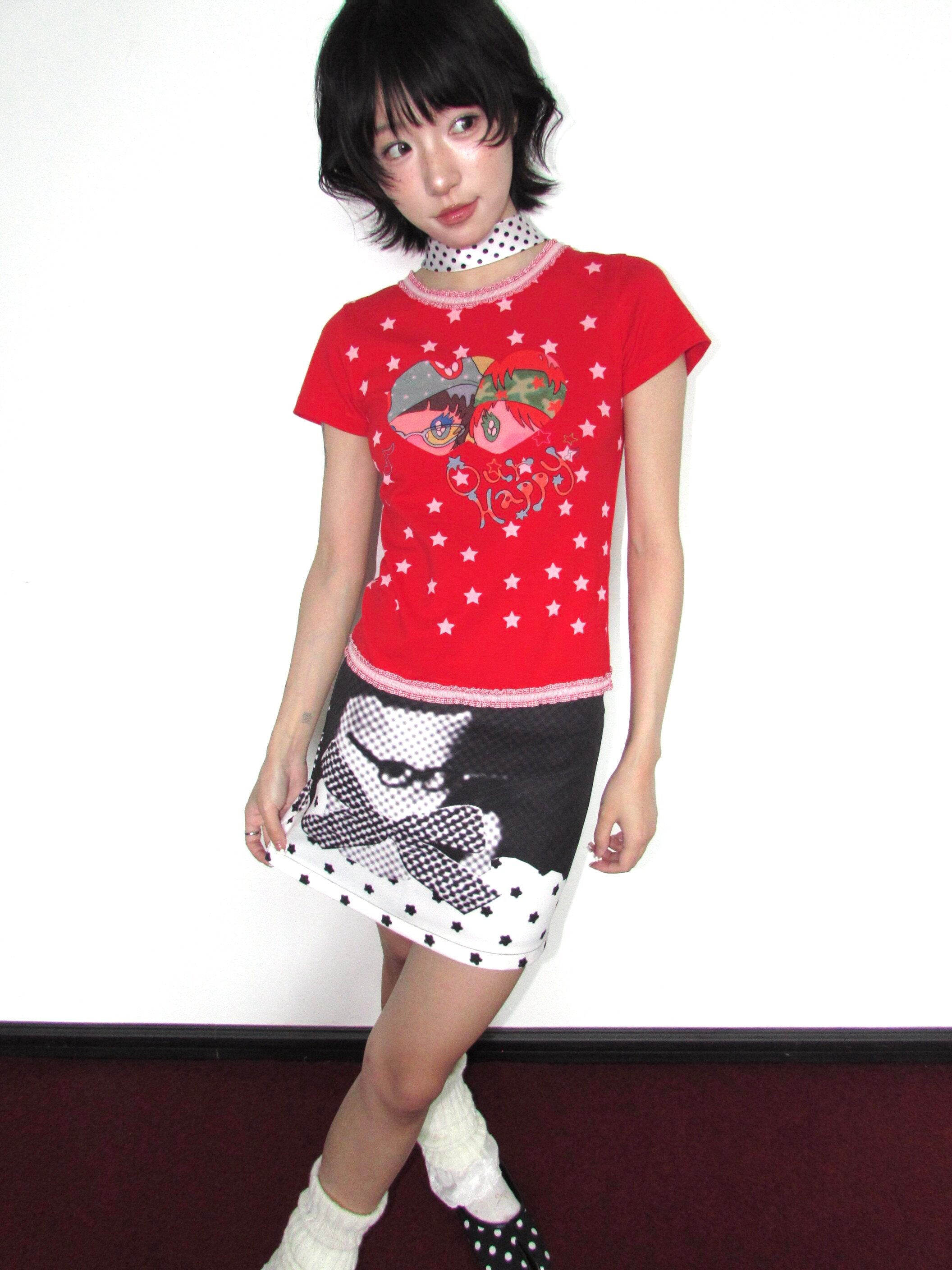 Checker Cat Star Mini Skirt
