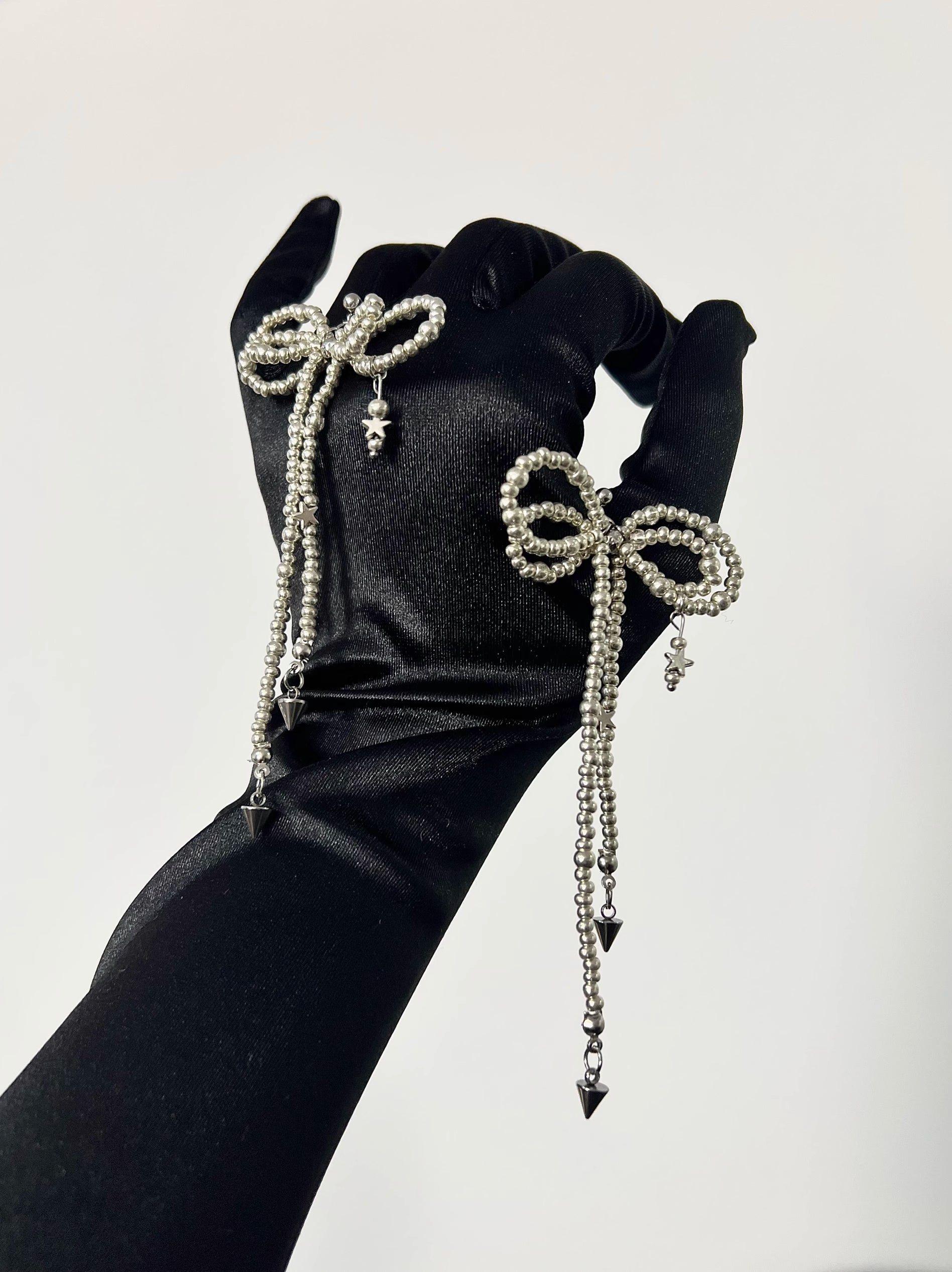 Beaded Bow Tassel Earrings