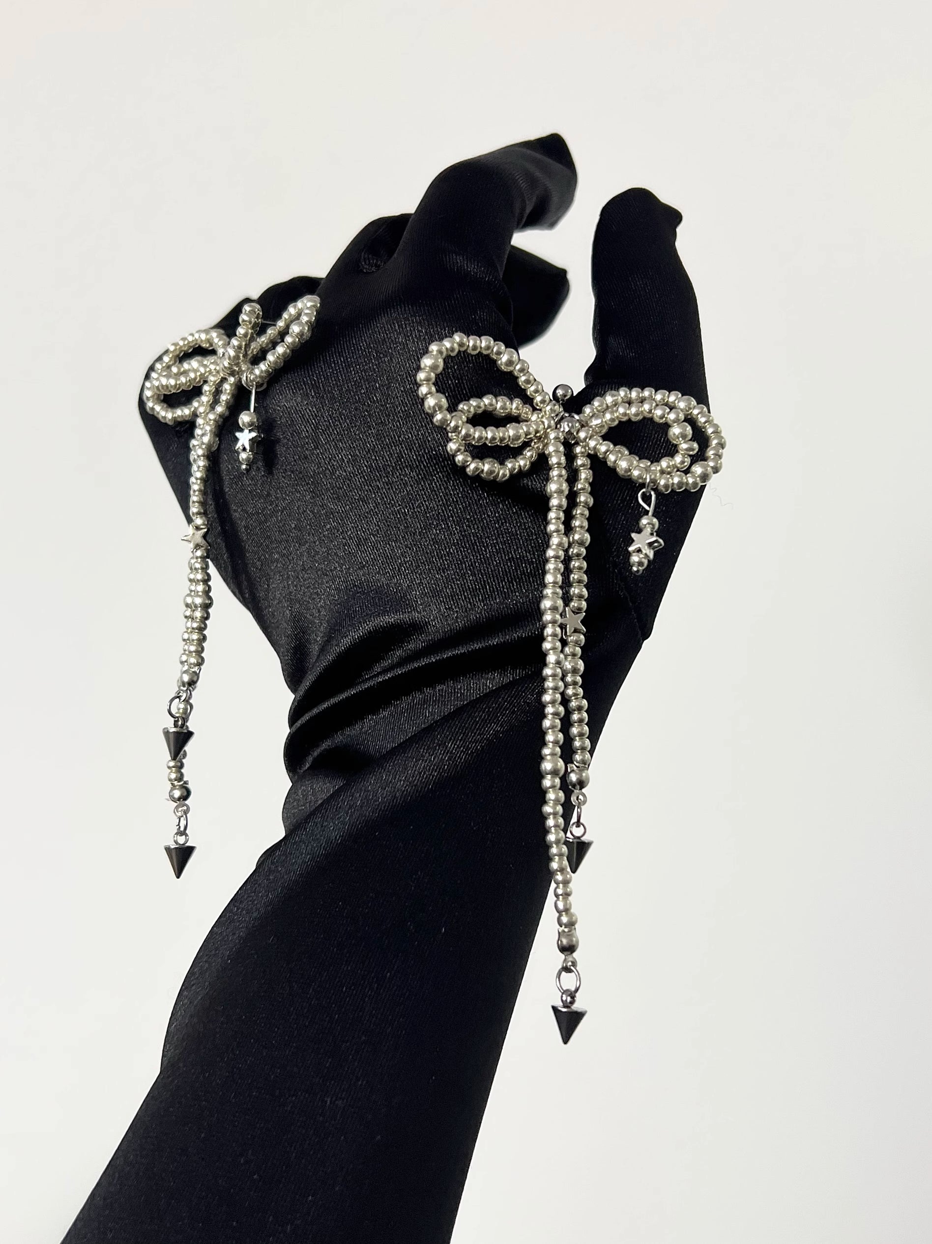 Beaded Bow Tassel Earrings
