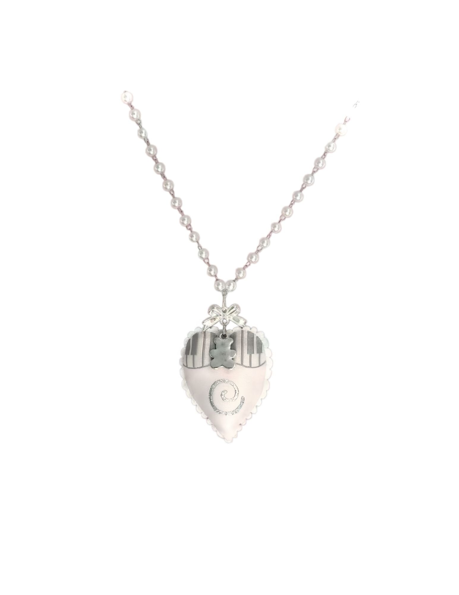 Pearl Teddy Heart Necklace