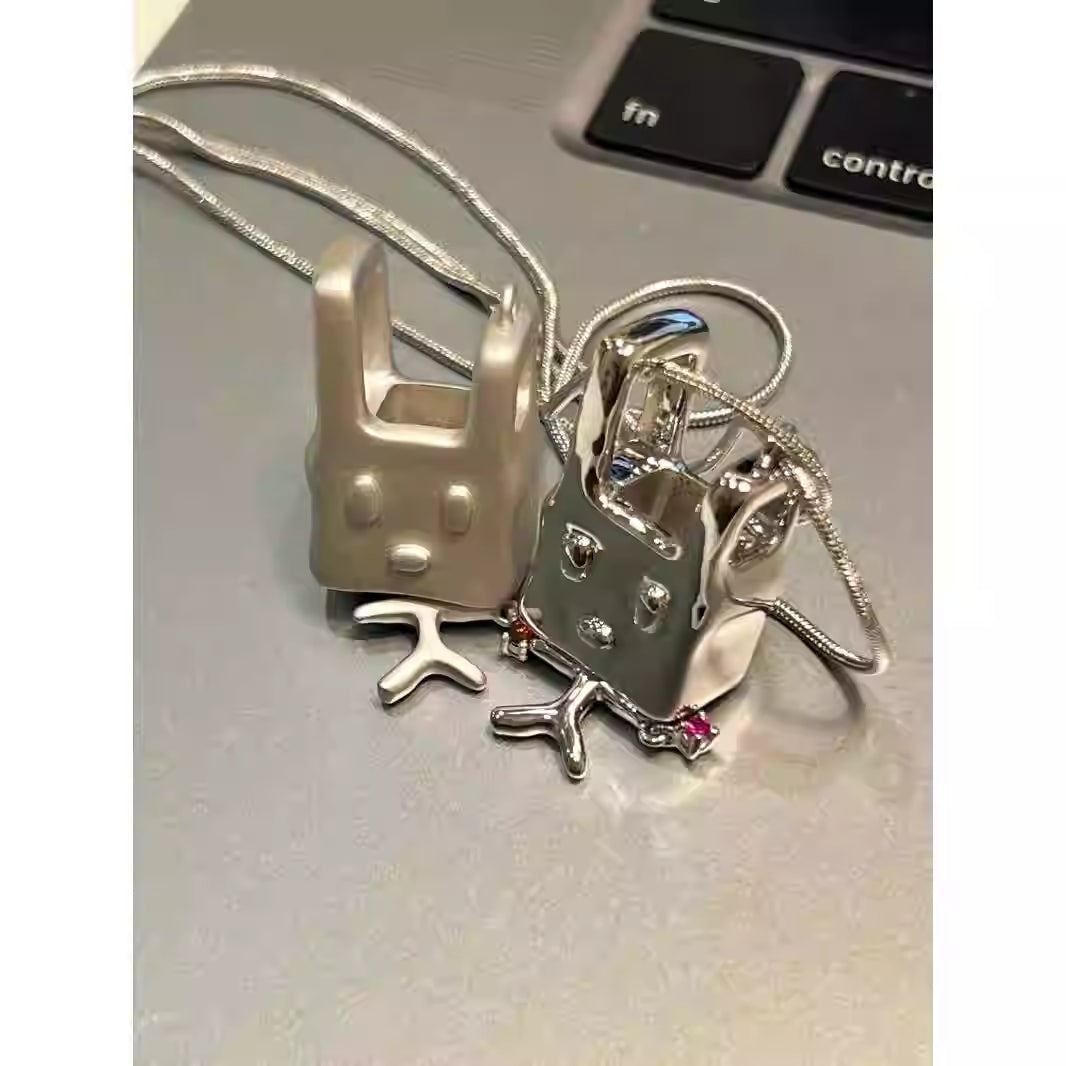 Elch Silver Bunny Tag Pendant Necklace
