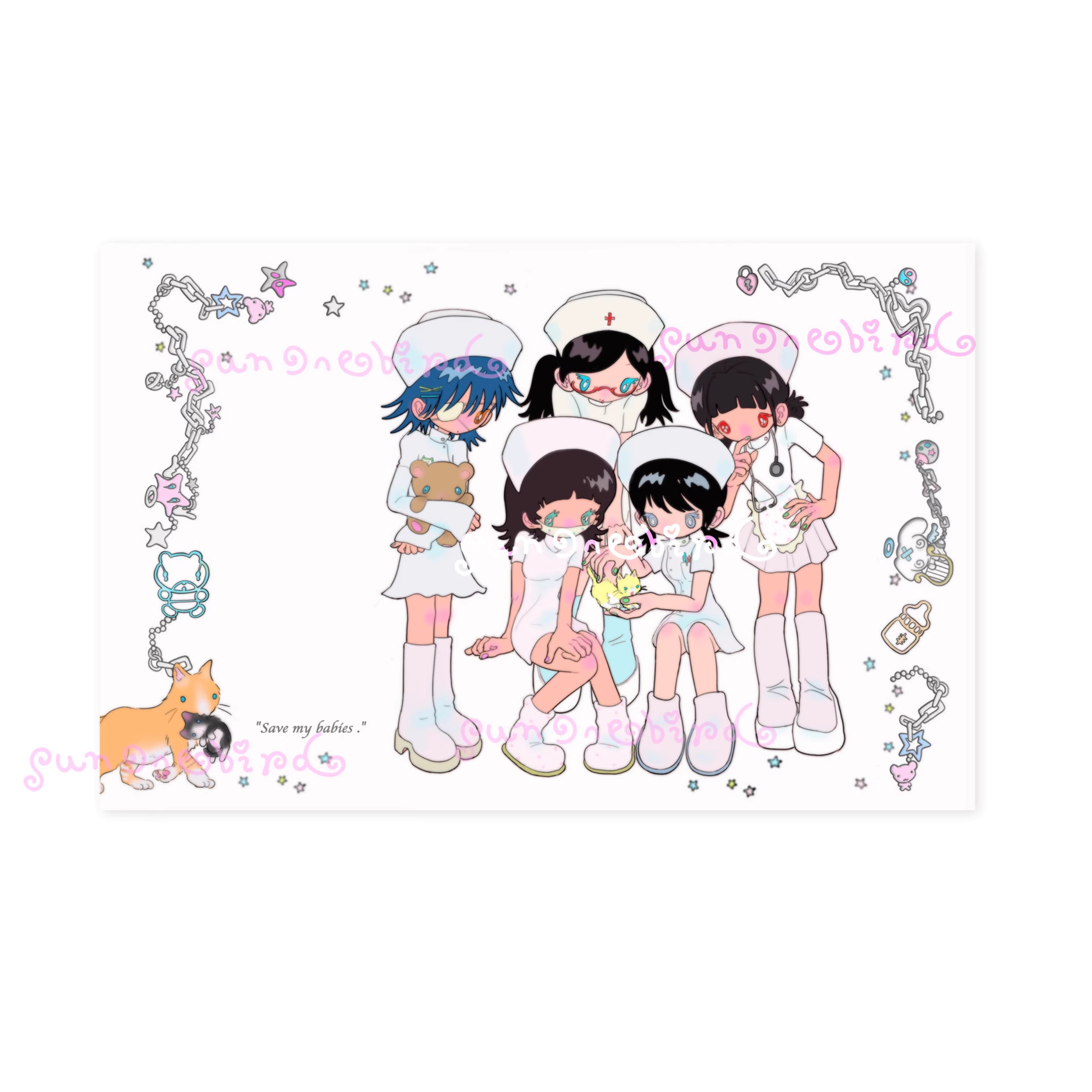 sunonebird Nurses & Cat Tapestry
