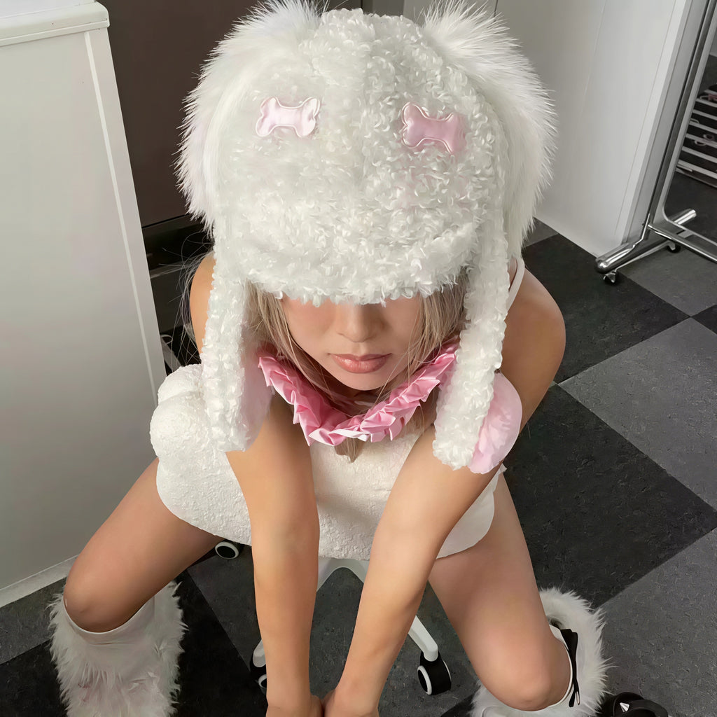 Pink Bone Fluffy Earflap Hat