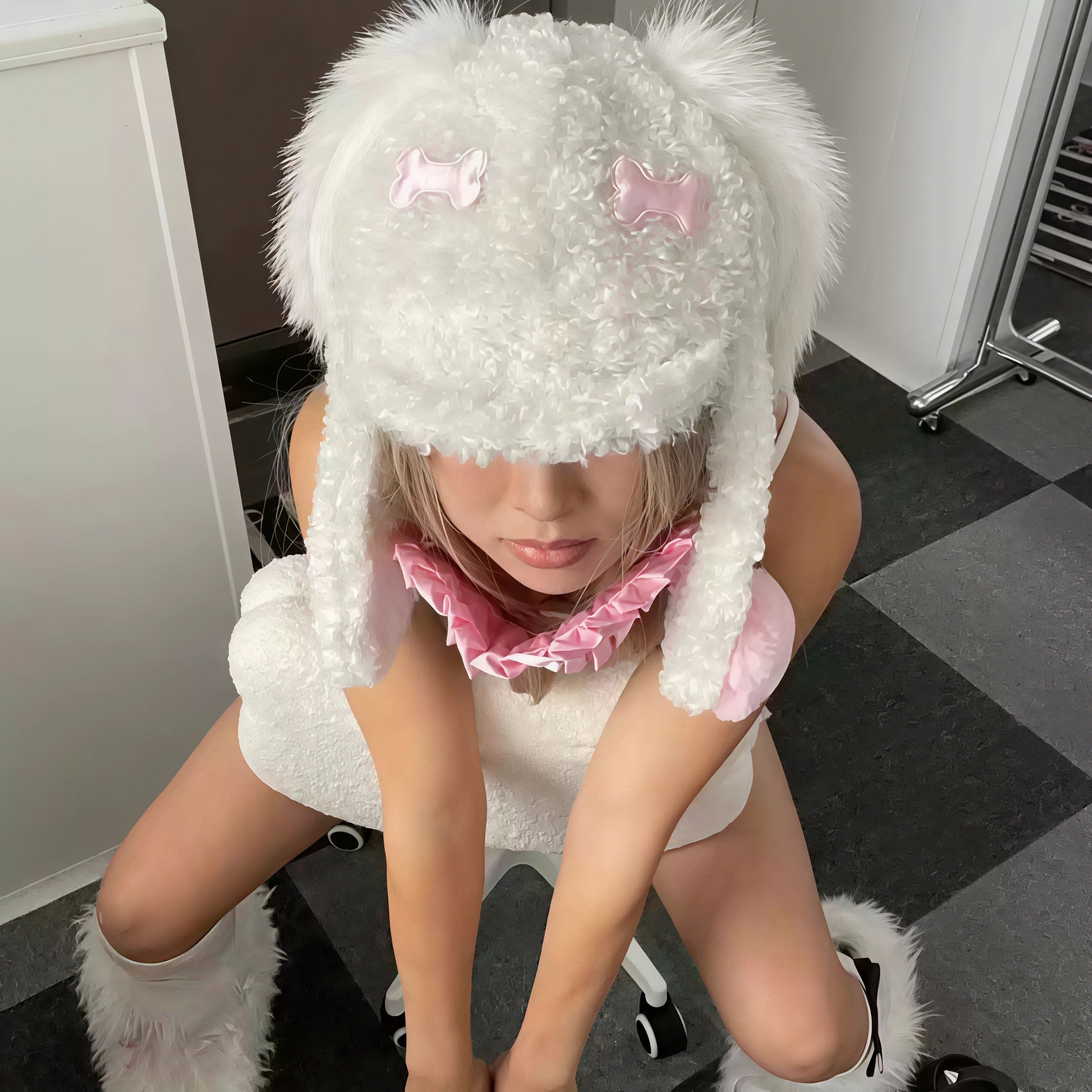 Pink Bone Fluffy Earflap Hat