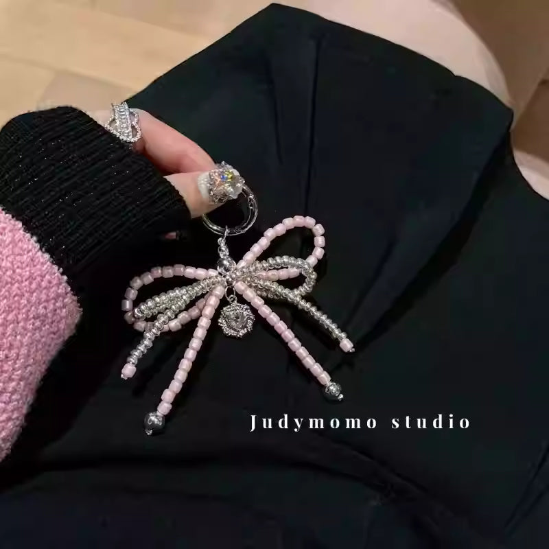 Beaded Pink Bow Charm