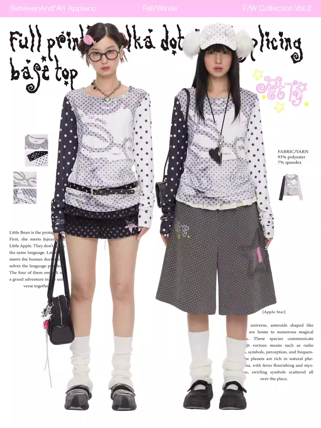BETWEENAND Pixel Dot Anime Patchwork Long Sleeve Top