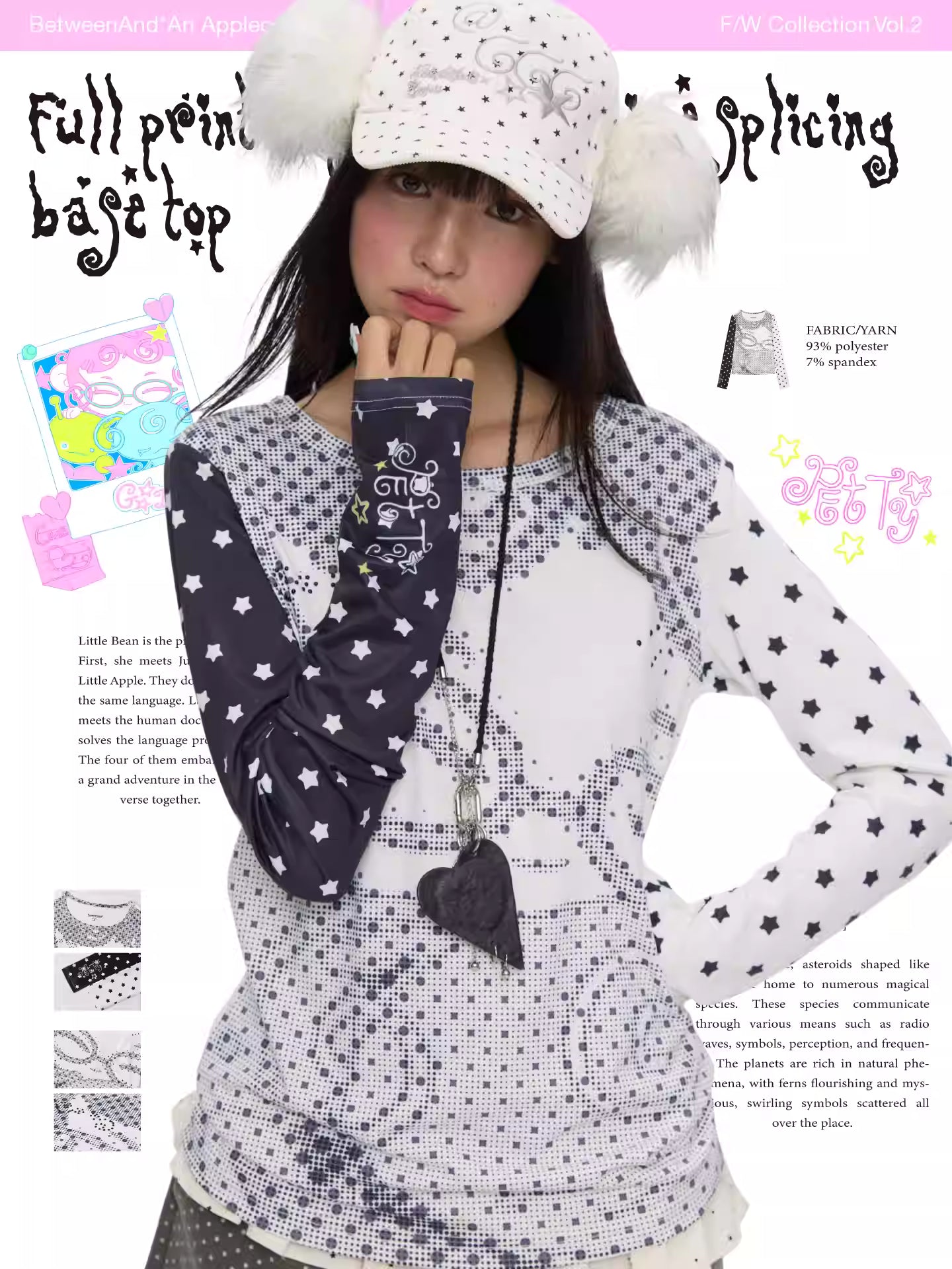 BETWEENAND Pixel Dot Anime Patchwork Long Sleeve Top
