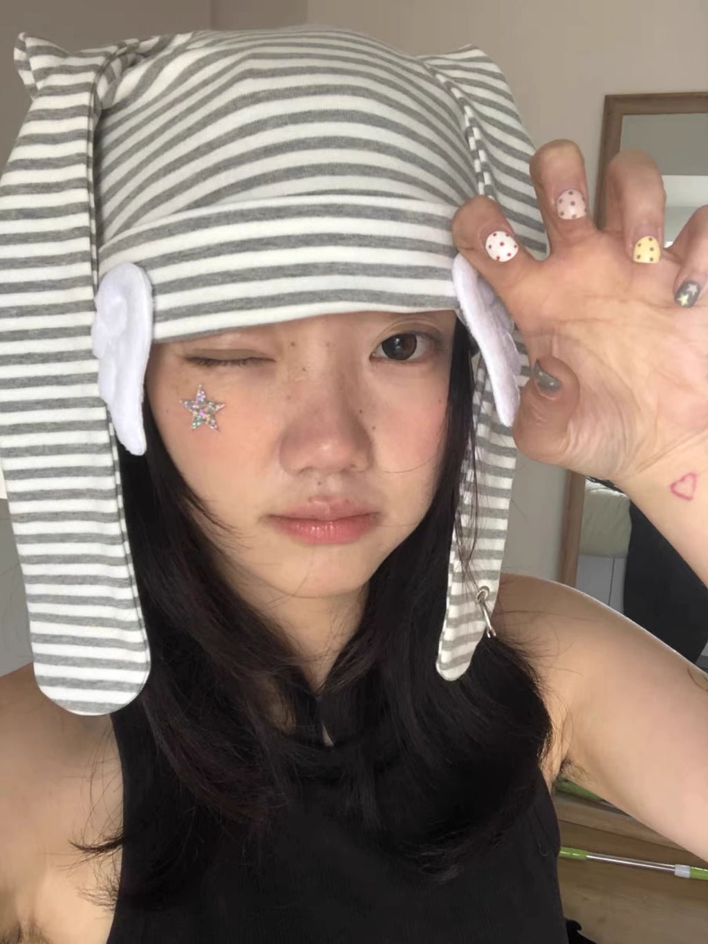 Stripy Bunny Ear Hat