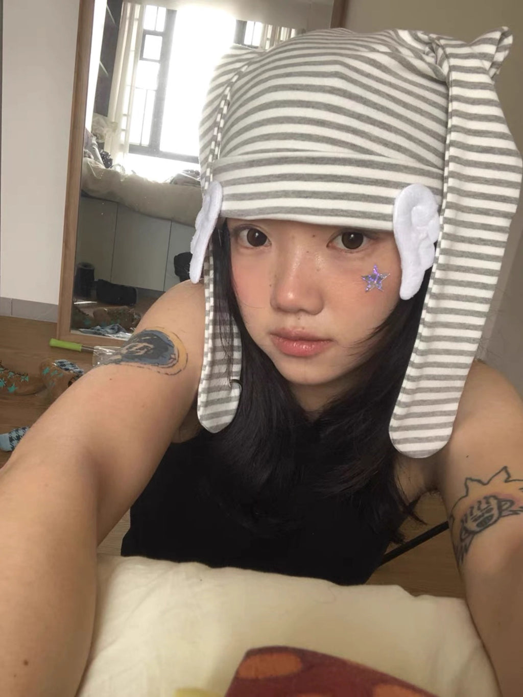 Stripy Bunny Ear Hat