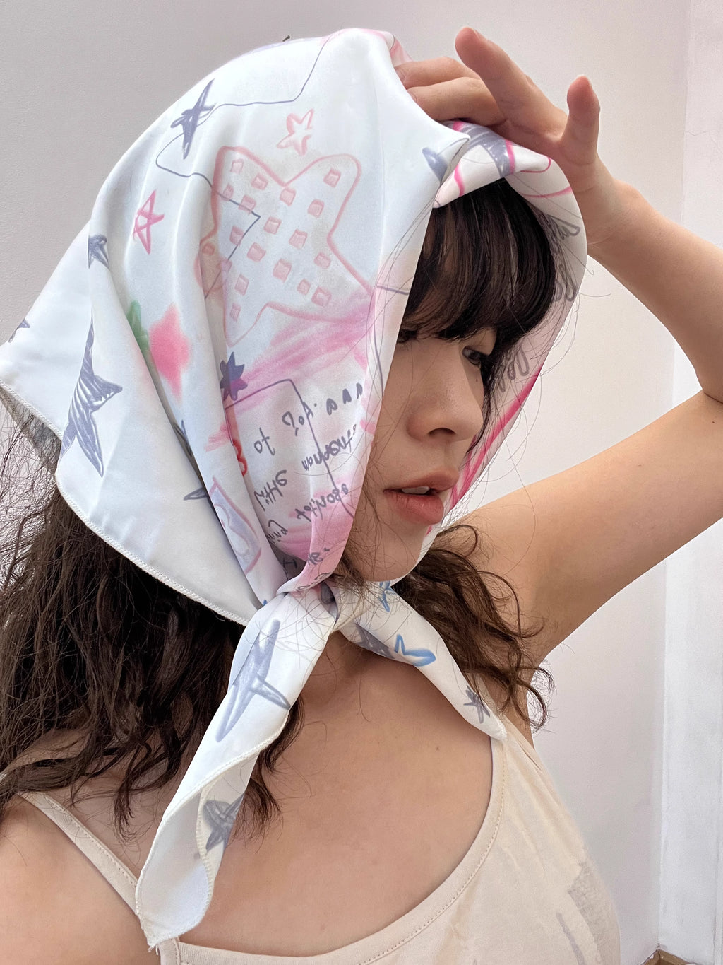 Angel Bear Doodle Silk Scarf