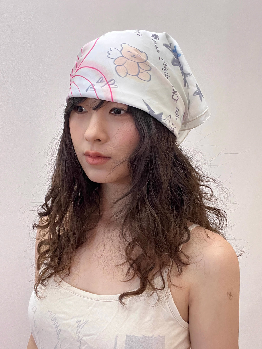 Angel Bear Doodle Silk Scarf