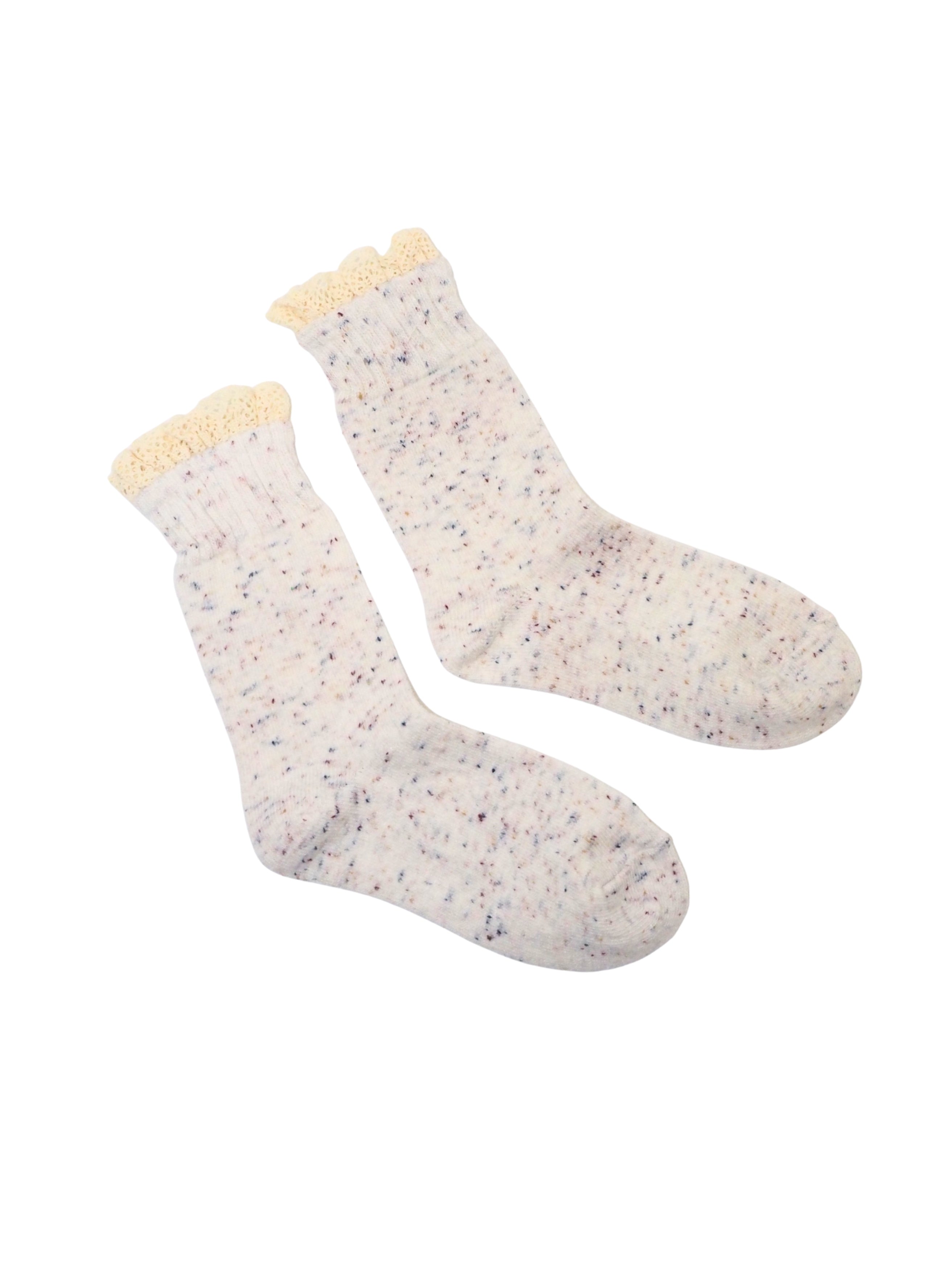 Fine Dot Lace Trim Mid-Calf Socks