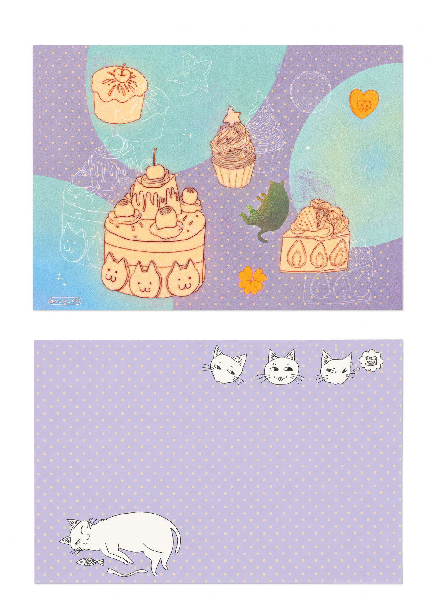 Xizi cat and cakes postcard 2