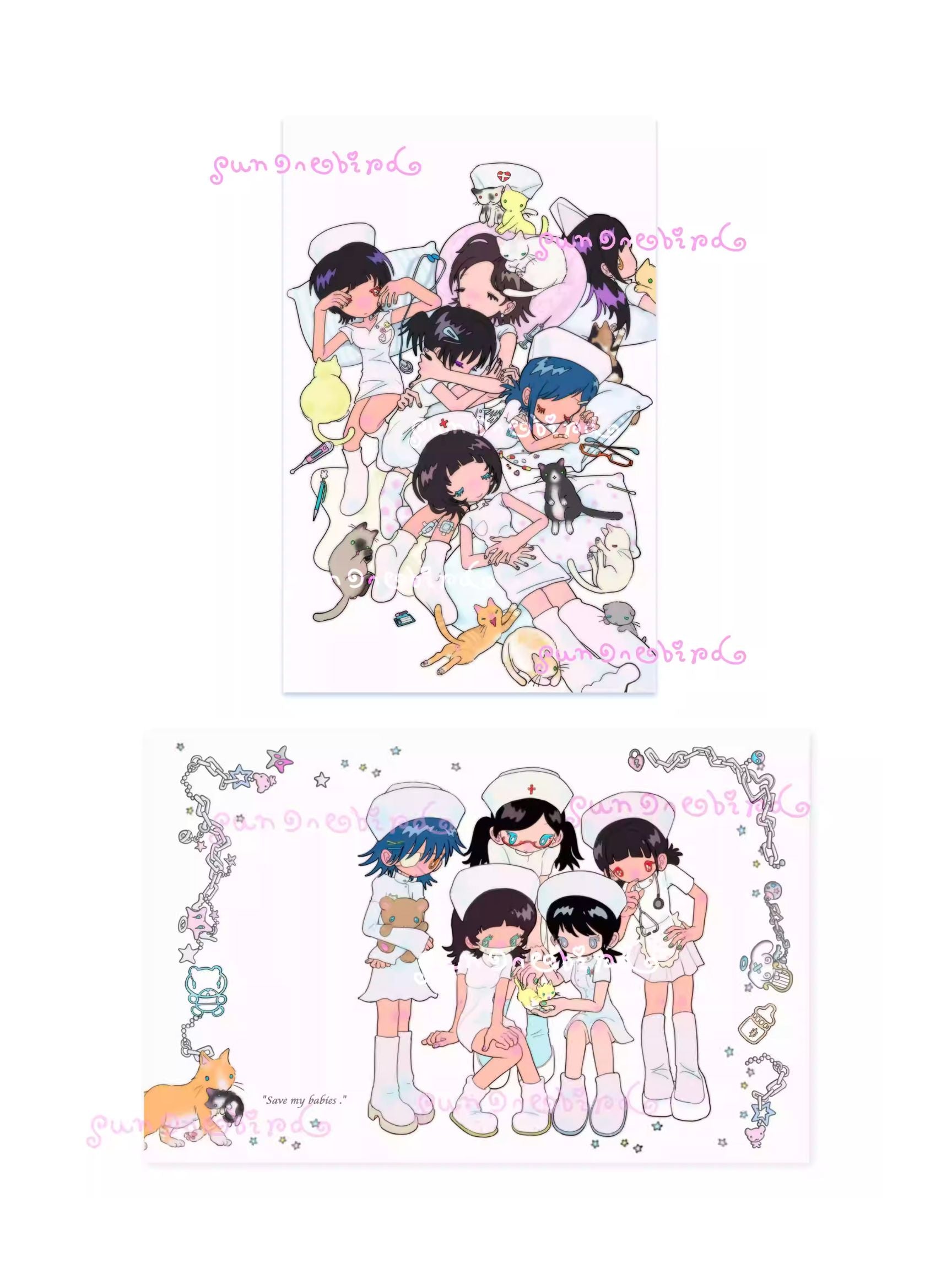 sunonebird Nurses & Cat Tapestry