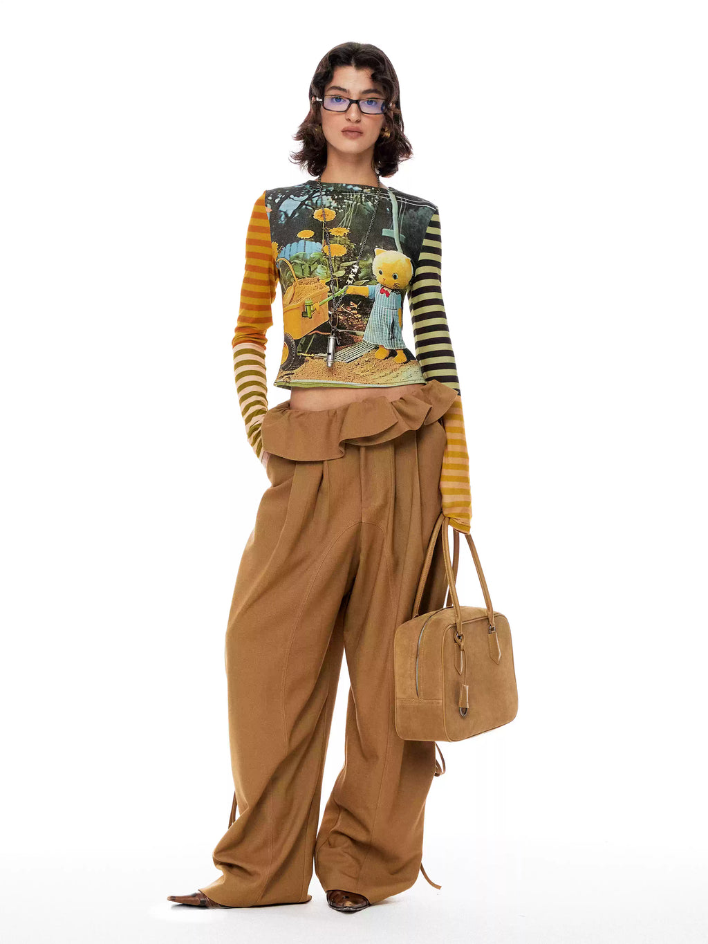 YSYK Garden Kitty Stripe Sleeve Top