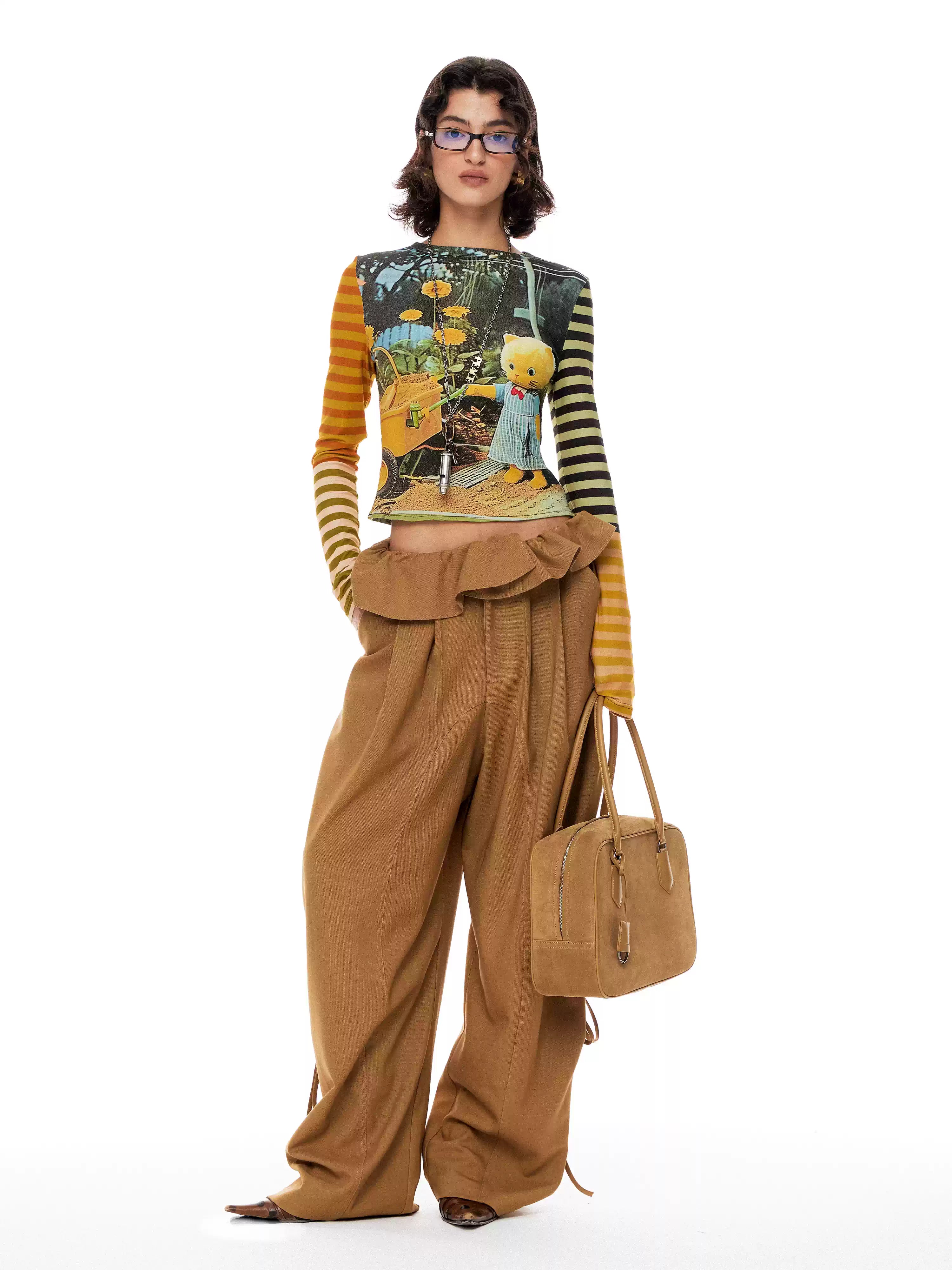 YSYK Garden Kitty Stripe Sleeve Top