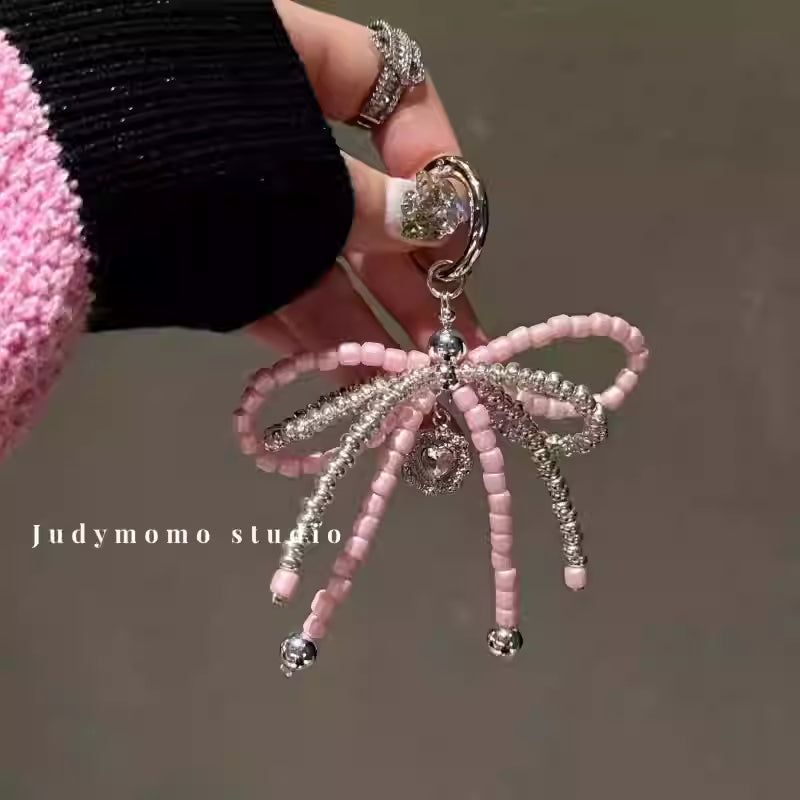 Beaded Pink Bow Charm