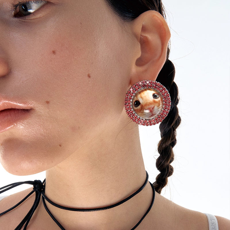 Crystal Ring Hamster Earrings