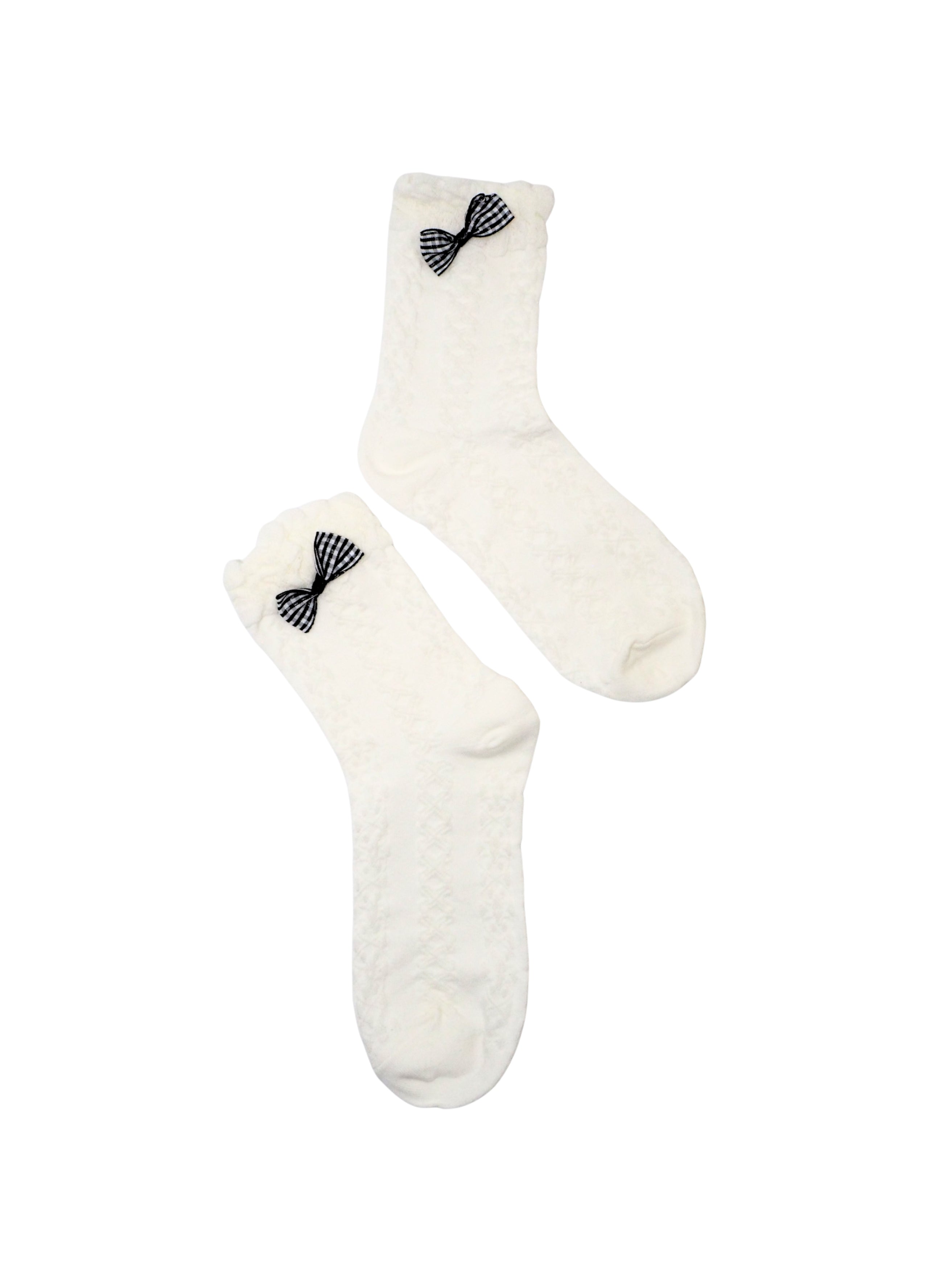 Bubble Ruffle Cuff Stripe Bow Mid-Calf Socks