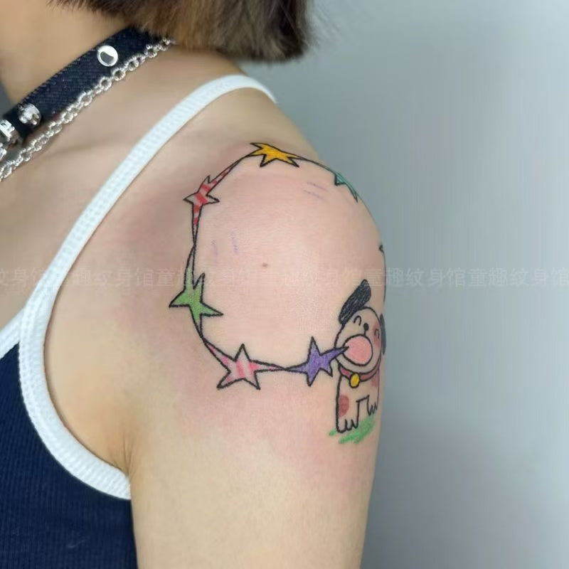 Star Chasing Puppy Tattoo Stickers