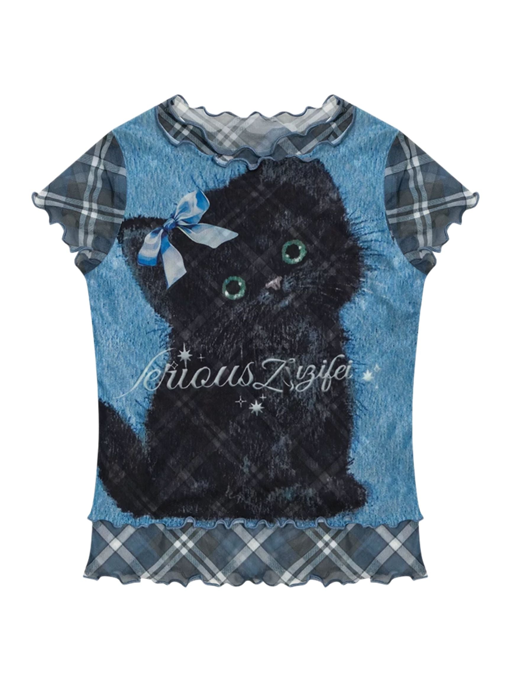 ziziFei Blue Plaid Kitty Top