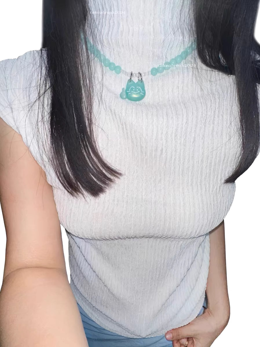 Blue Dream Cat Bead Necklace