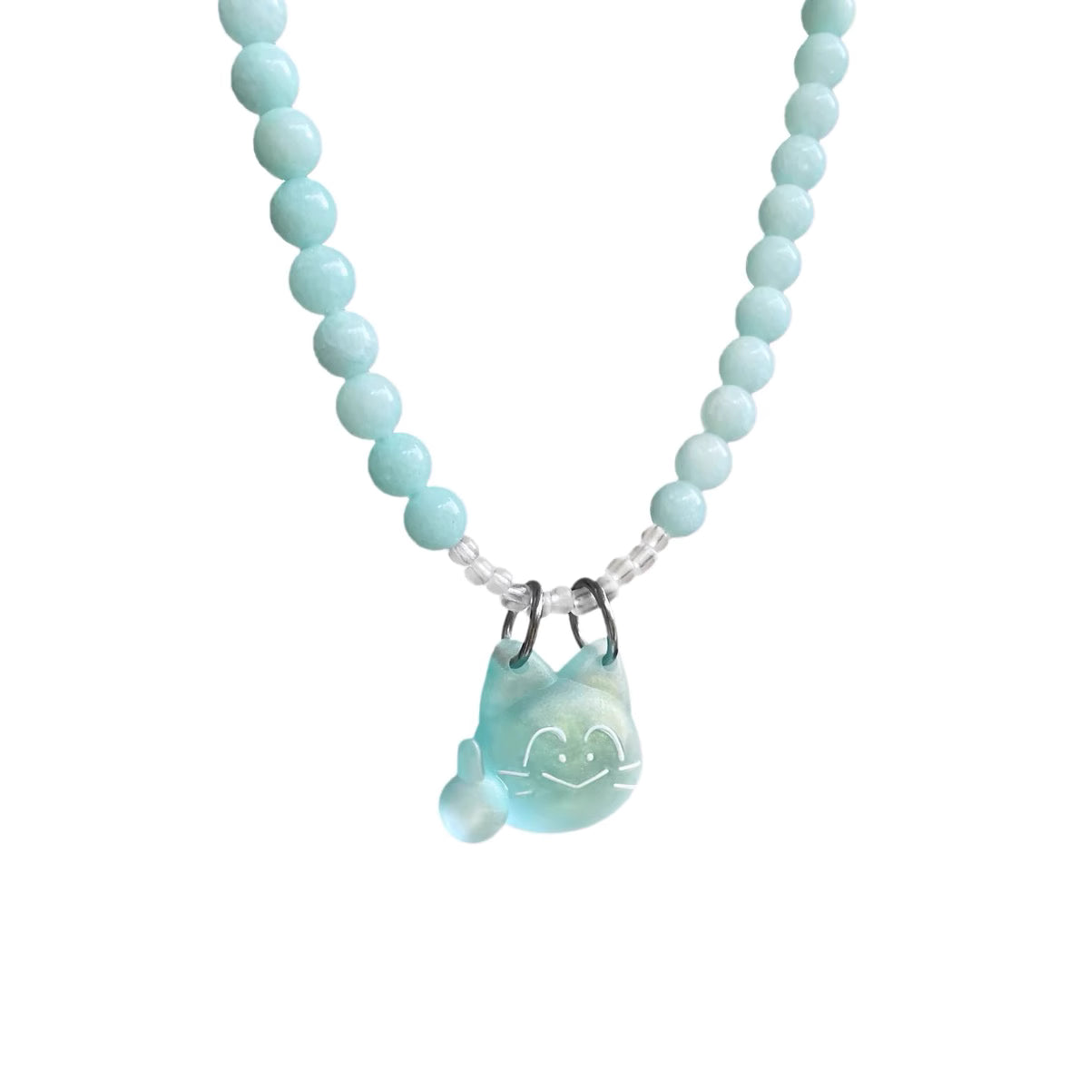 Blue Dream Cat Bead Necklace