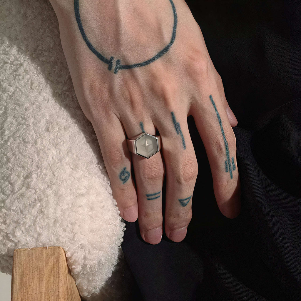 Cross-Star Hex Signet Ring