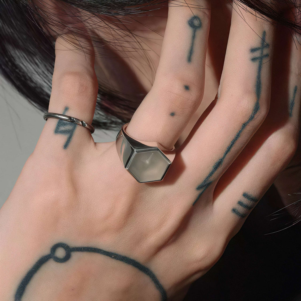 Cross-Star Hex Signet Ring
