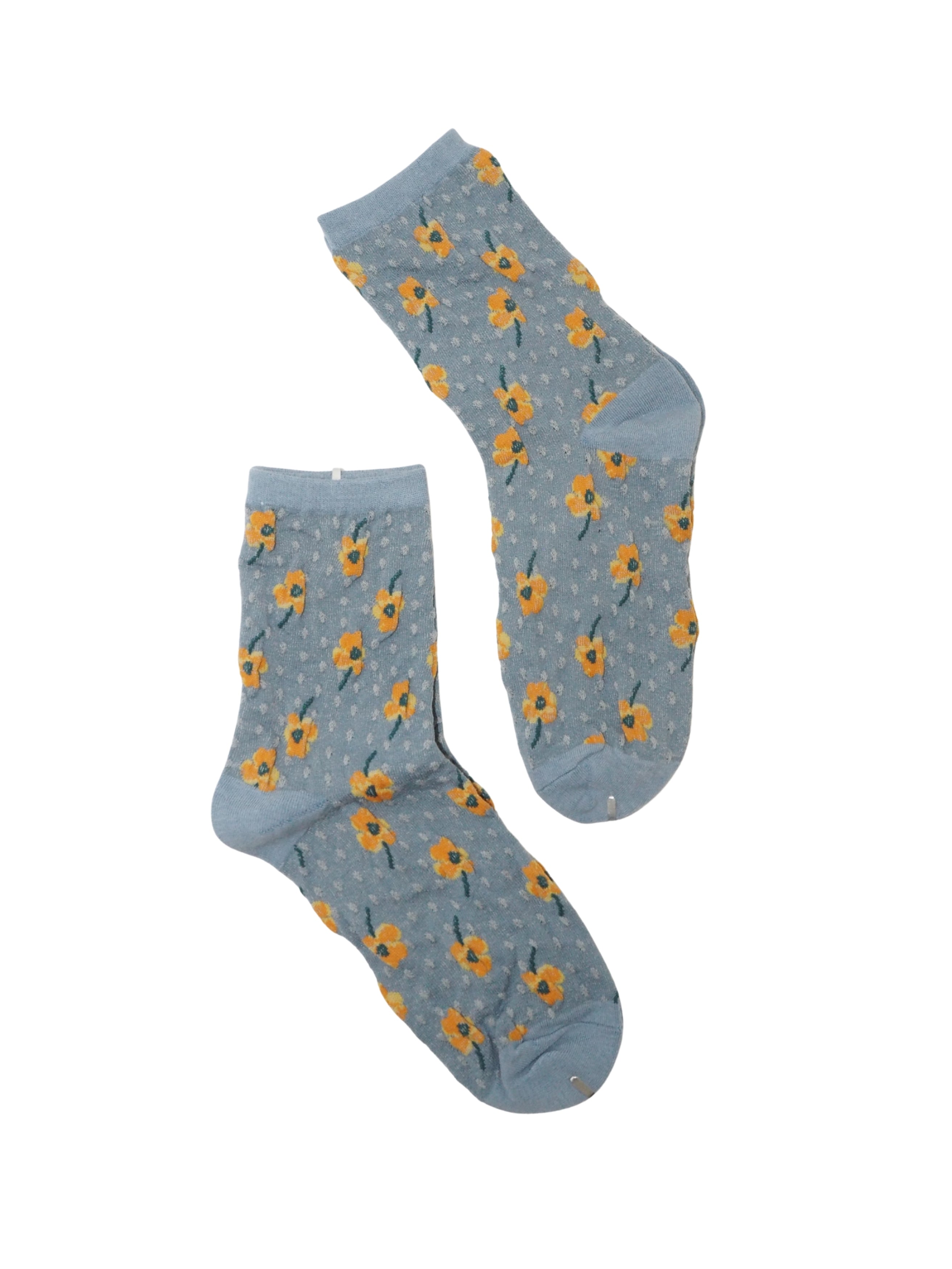 Textured Floral Knit Mid-Calf Socks – Dusty Blue