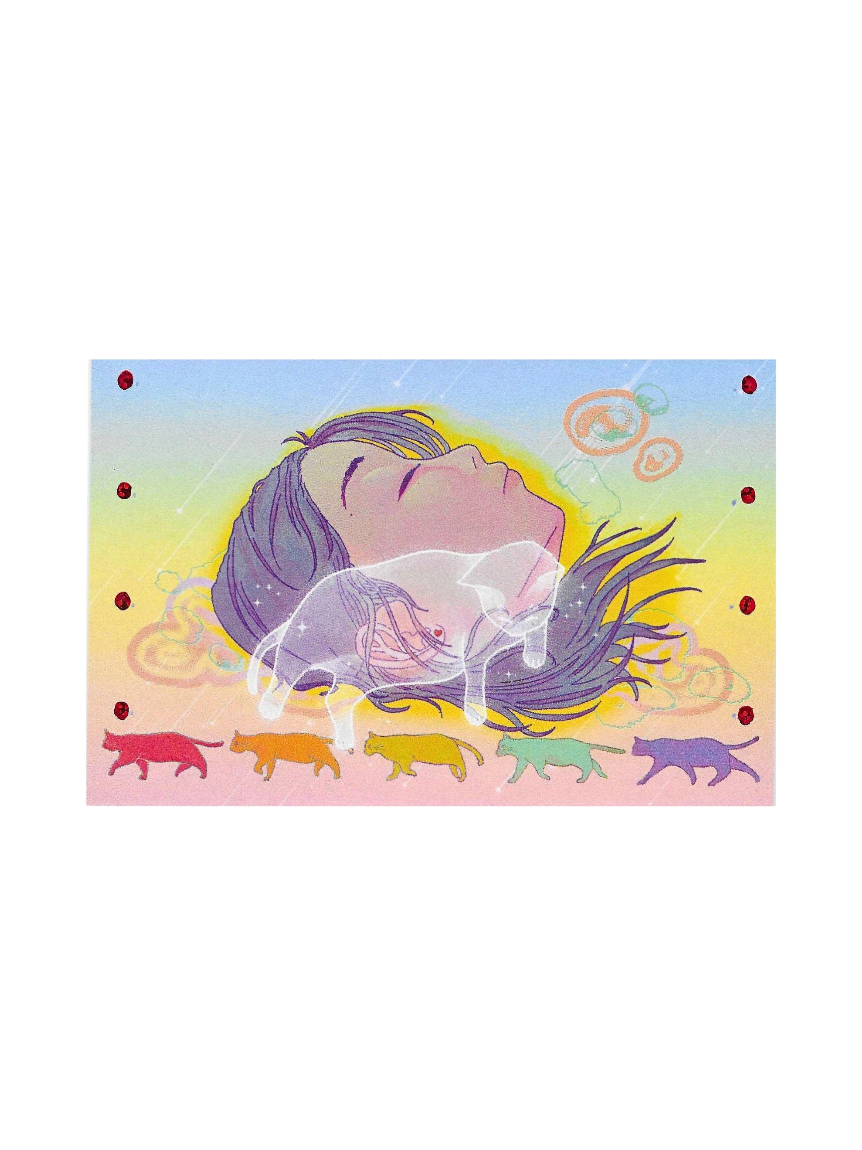 Xizi sleep with cat postcard