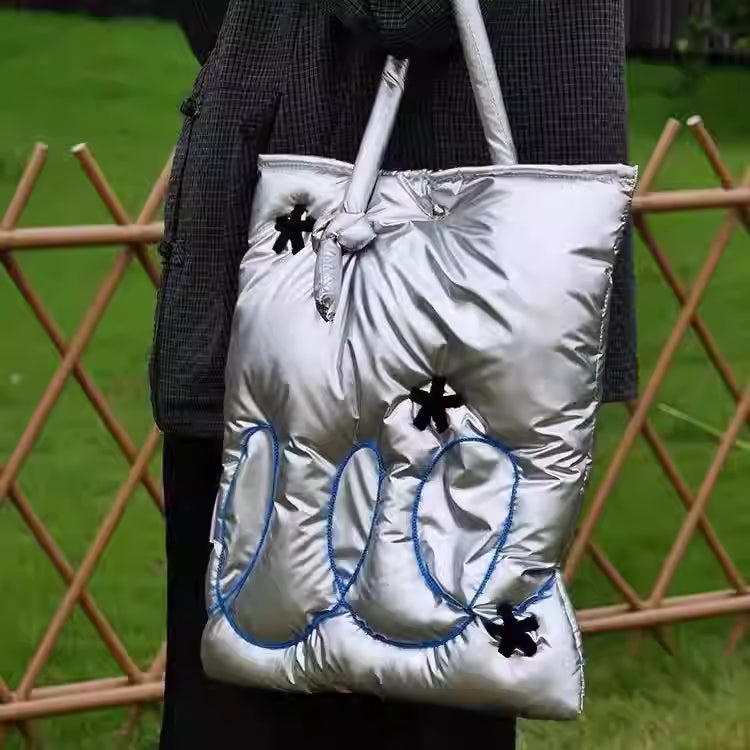 Silver Letter Puffy Tote