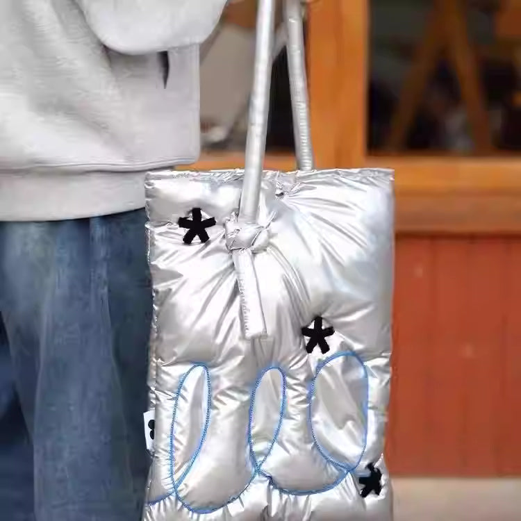 Silver Letter Puffy Tote