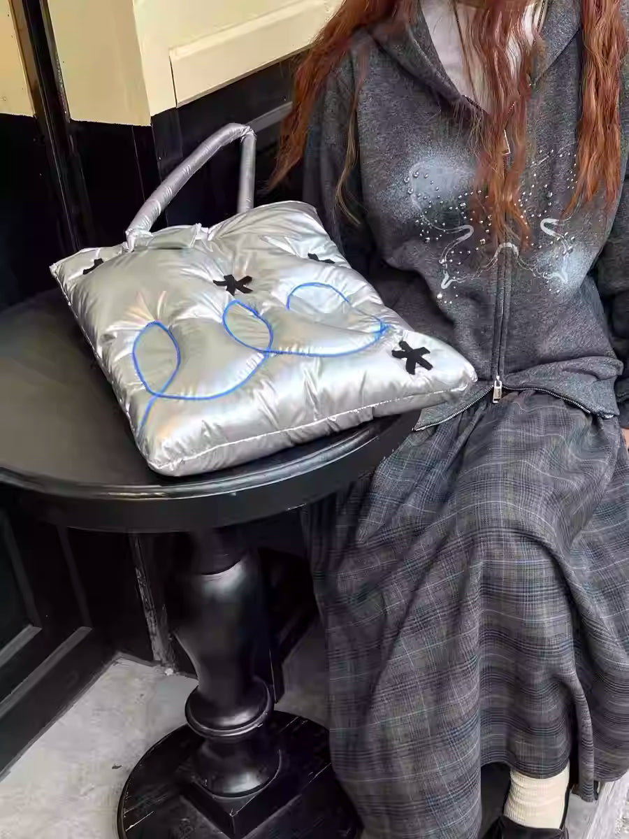 Silver Letter Puffy Tote