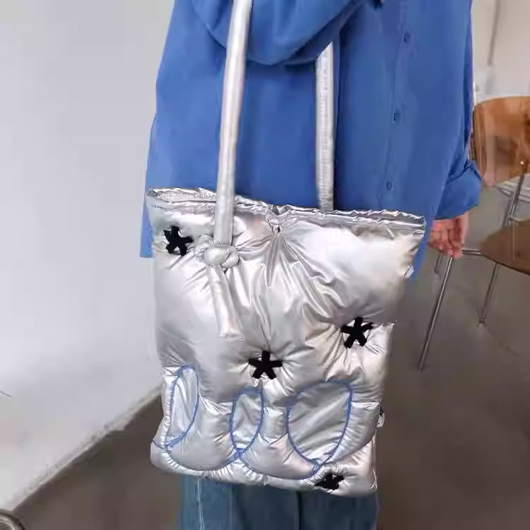 Silver Letter Puffy Tote