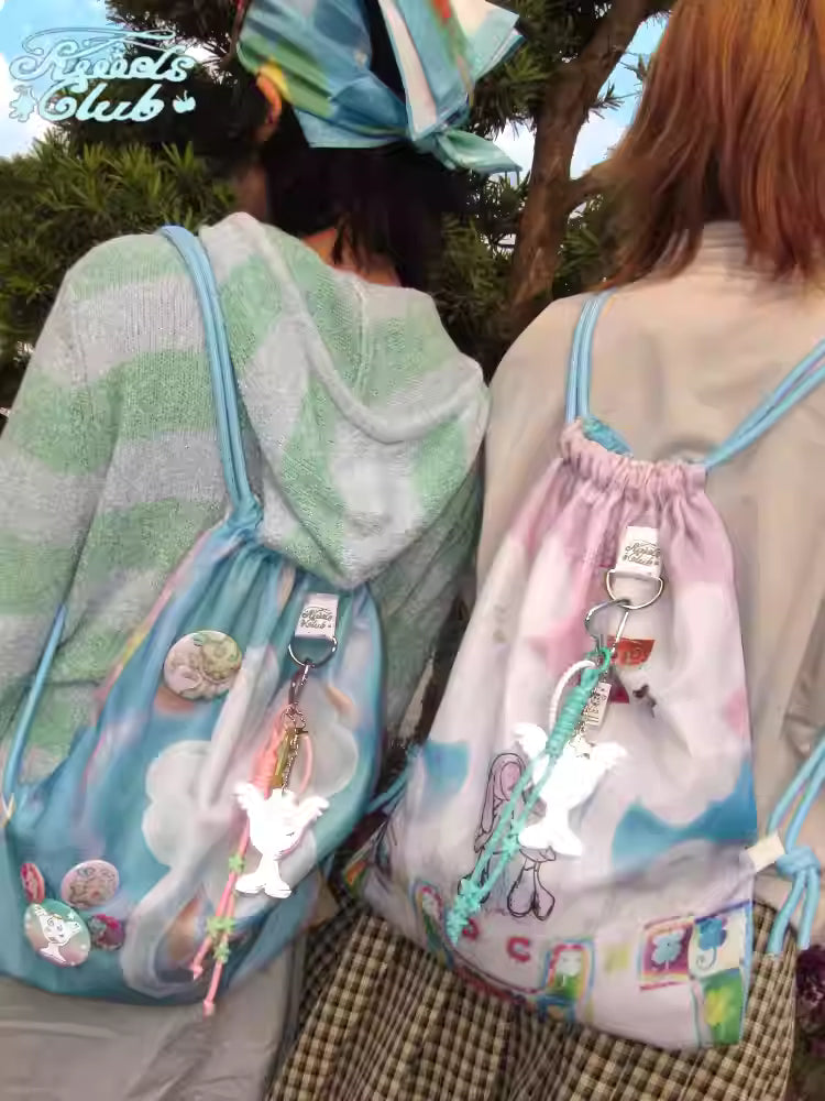 KiiidClub Lucky & Kiss Double-Sided Drawstring Backpack