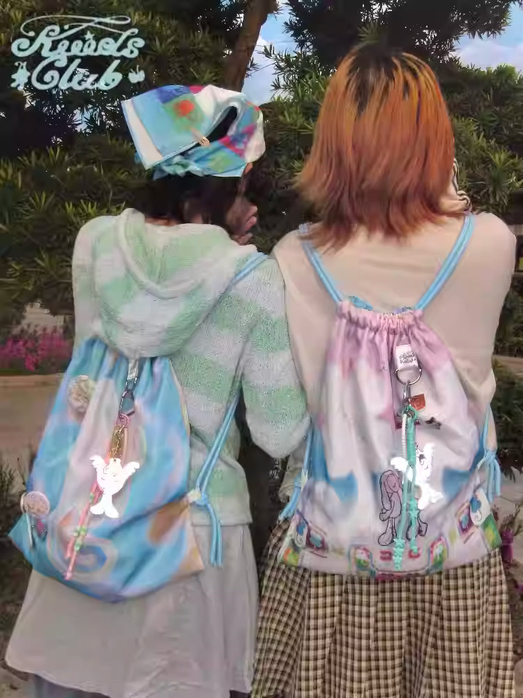 KiiidClub Lucky & Kiss Double-Sided Drawstring Backpack