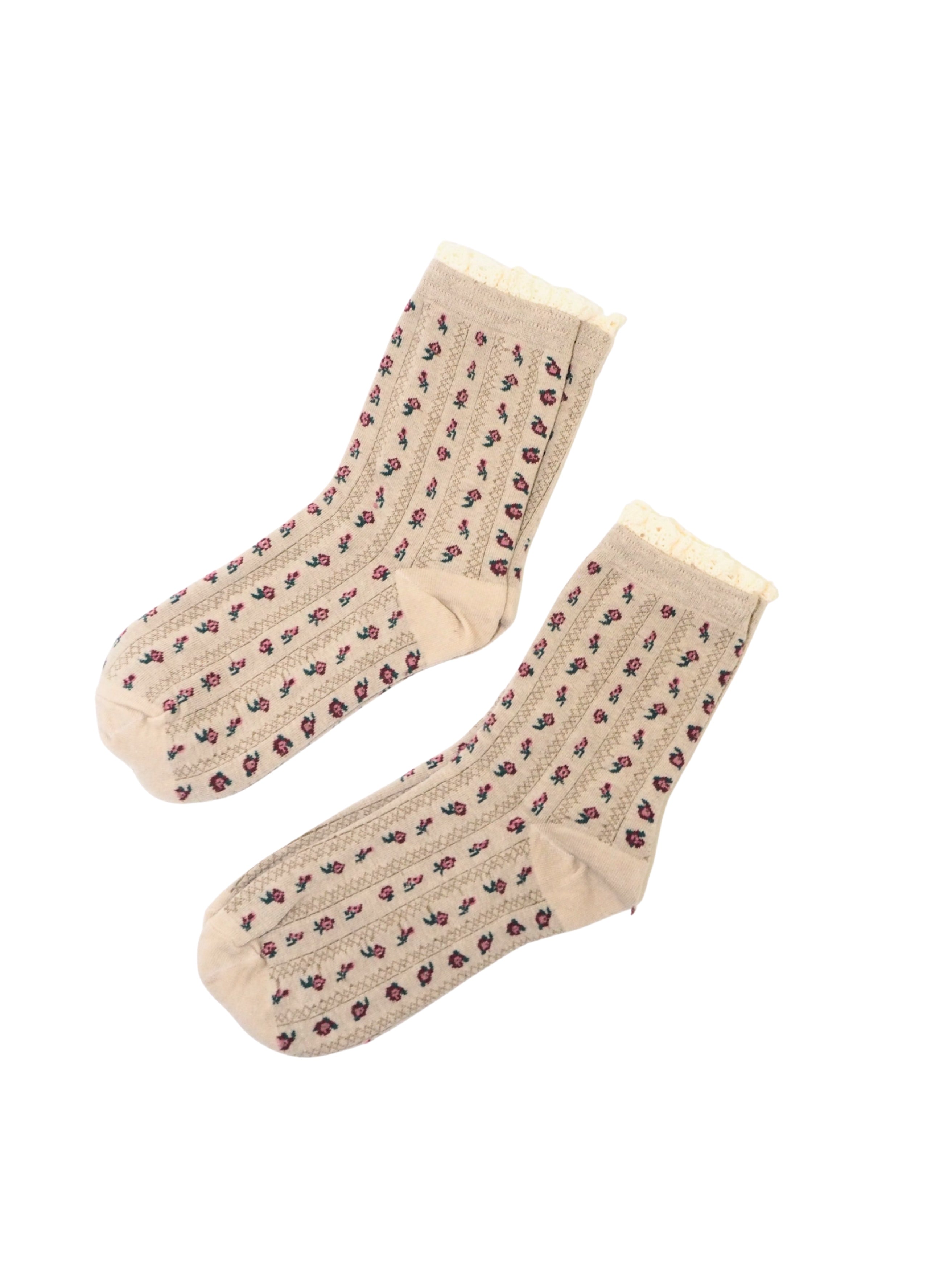 Lace Ruffle Floral Knit Mid-Calf Socks