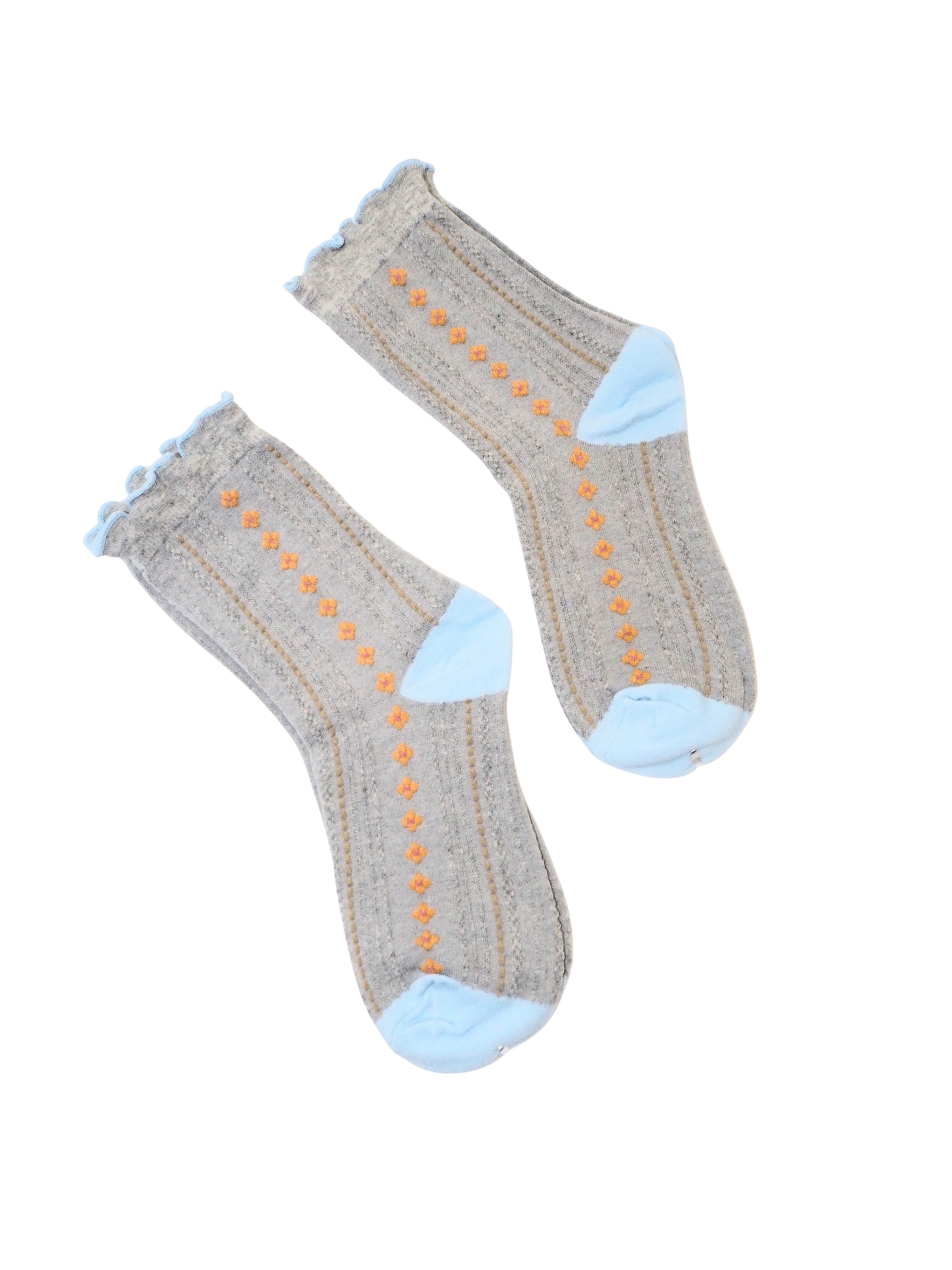 Curled Contrast Cuff Knit Mid-Calf Socks