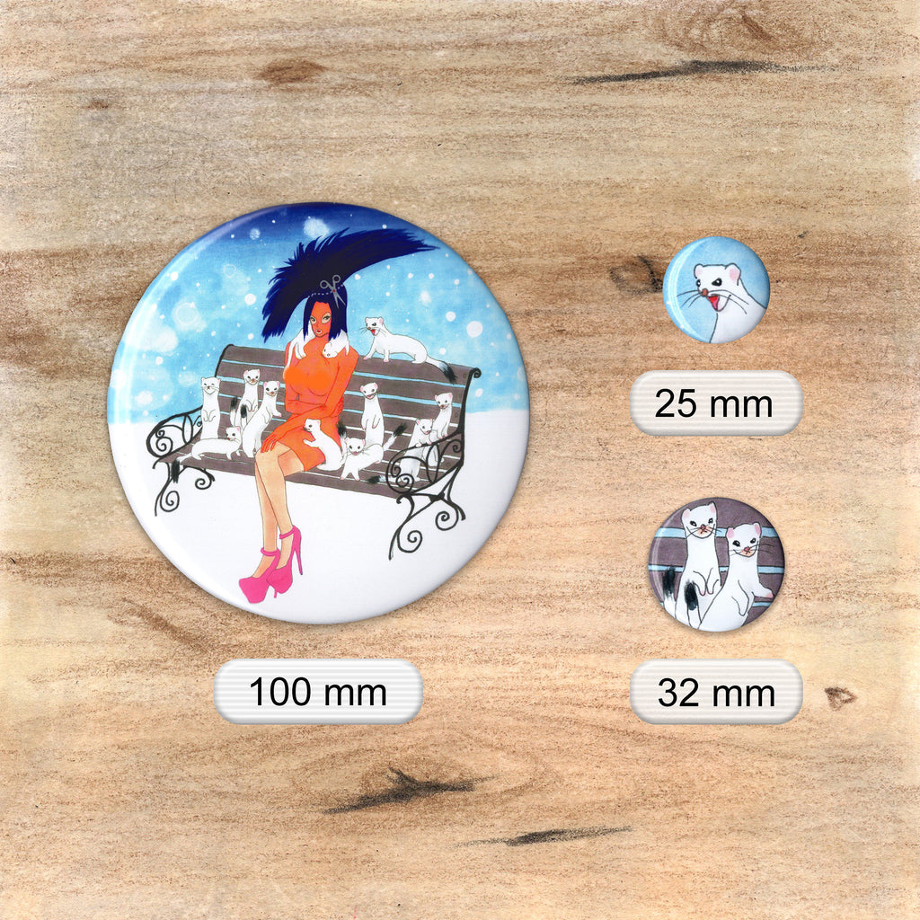 Niptong Sexy Girl in a Snowy Ermine Scene Badge Set