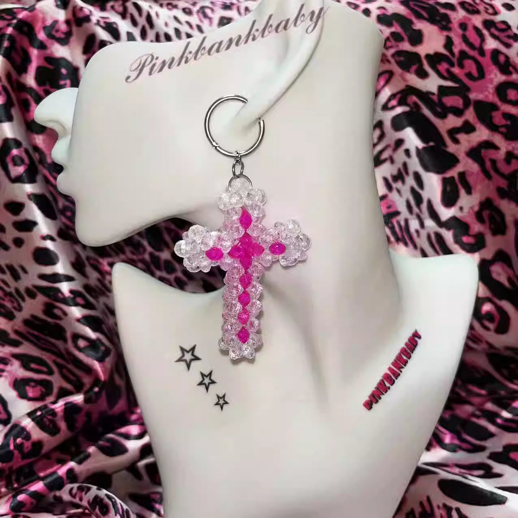 Pink Halo Cross earring