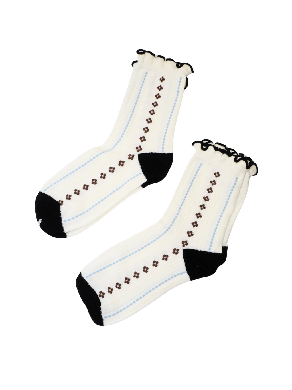 Curled Contrast Cuff Knit Mid-Calf Socks